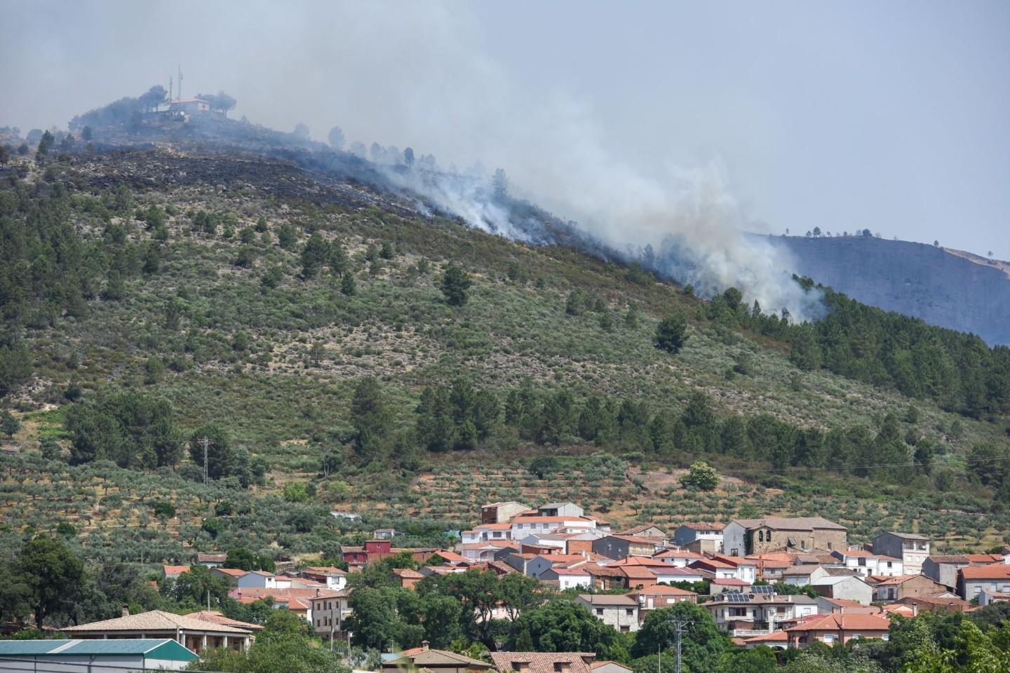 Blick vom spanischen Ort Torrecilla de los Angeles auf den Brand.
