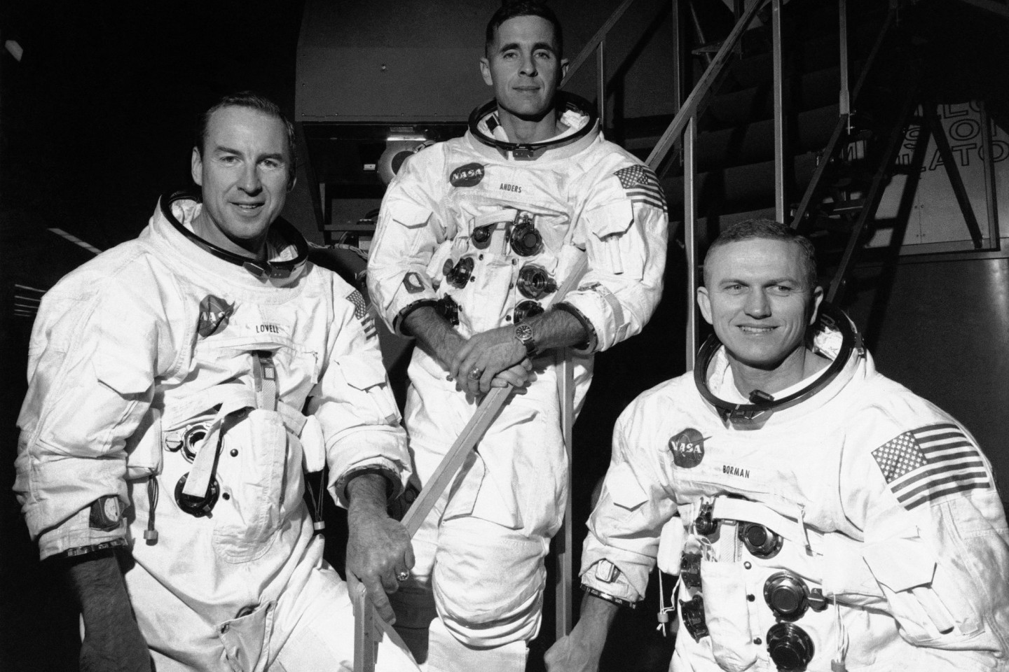 Die Astronauten der Apollo-8-Mission 1968: James Lovell (l-r), William Anders und Frank Borman.