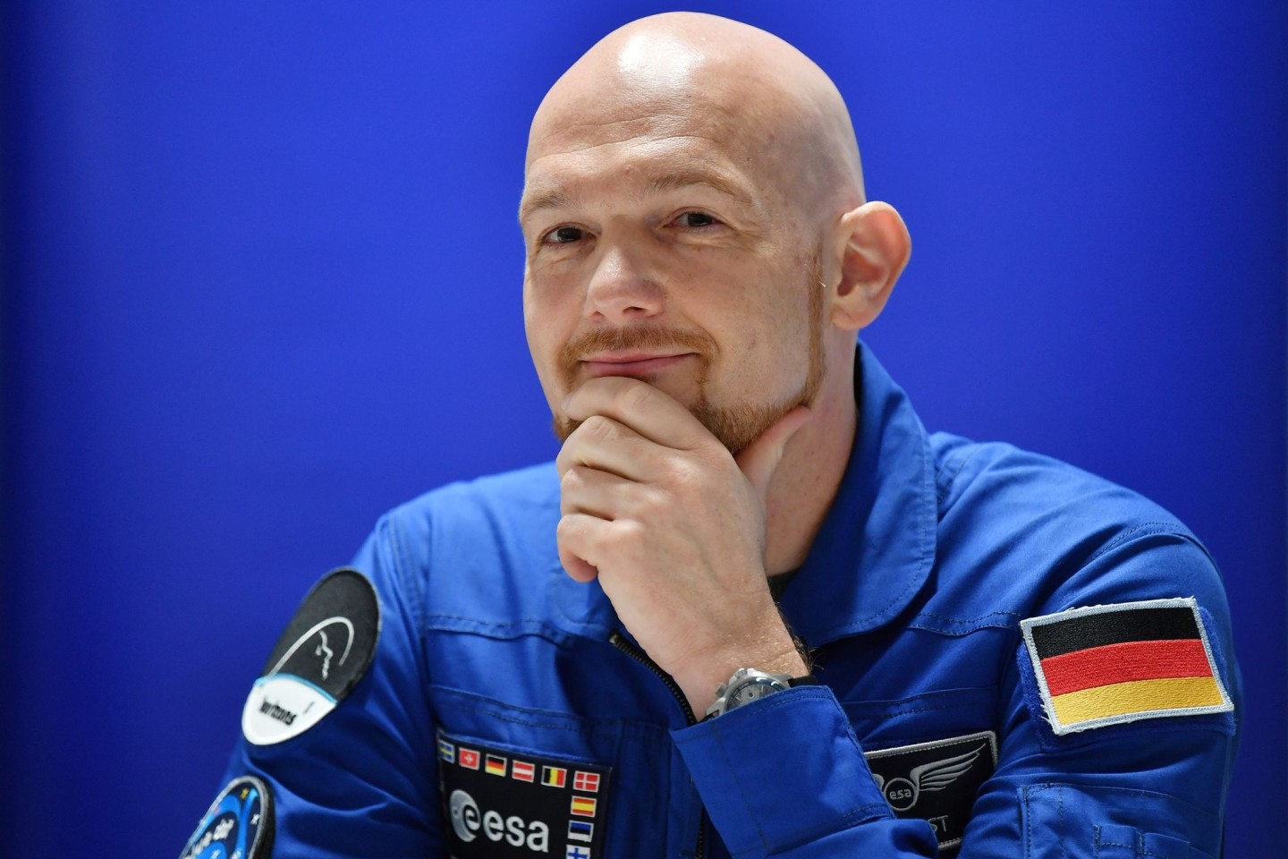 ESA-Astronaut Alexander Gerst bei einer Pressekonferenz in der Arena Erfurt.