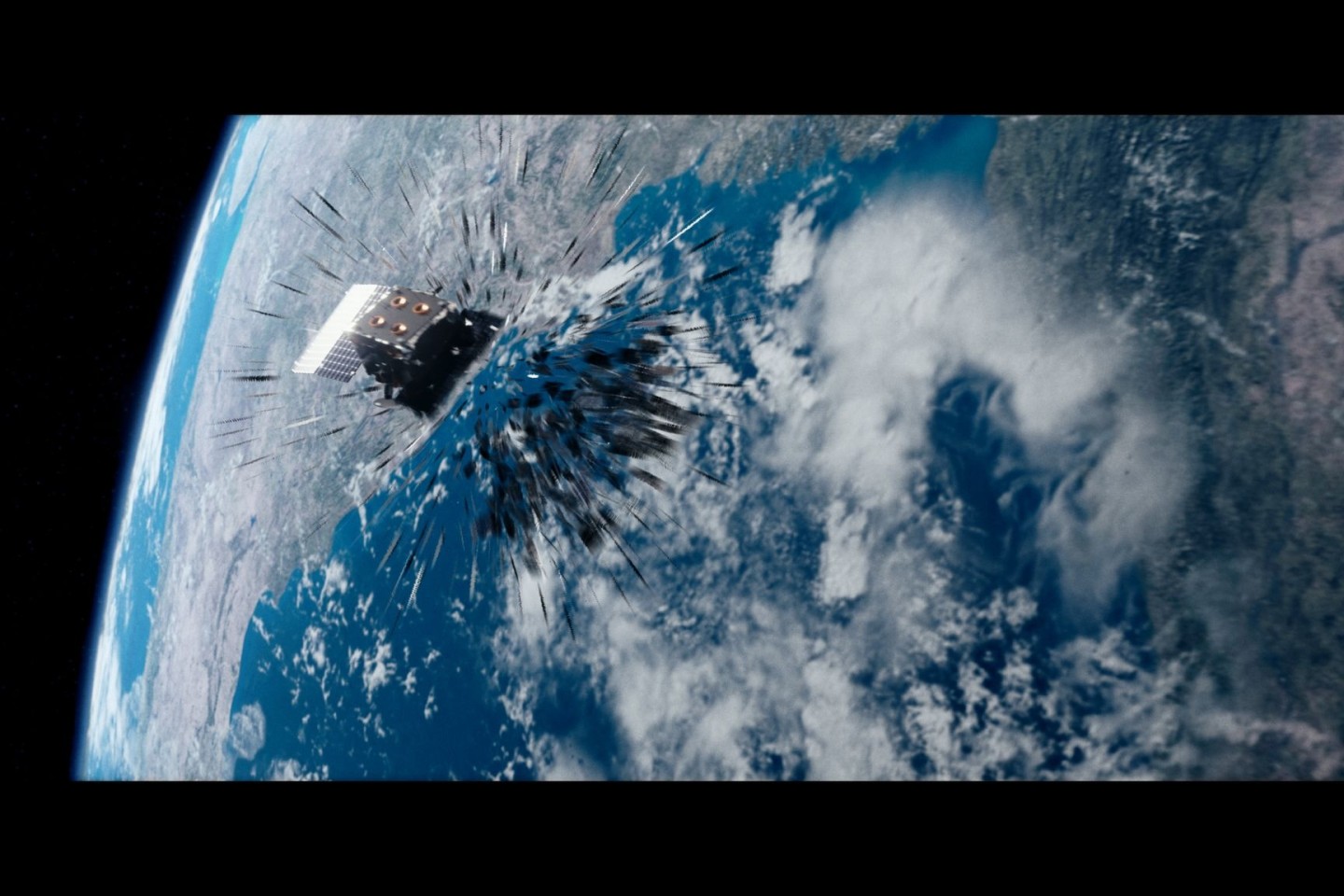 Diese von der ESA zur Verfügung gestellte Illustration aus dem Film «Time to Act» zeigt den Moment, in dem ein Satellit mit Weltraumschrott kollidiert.