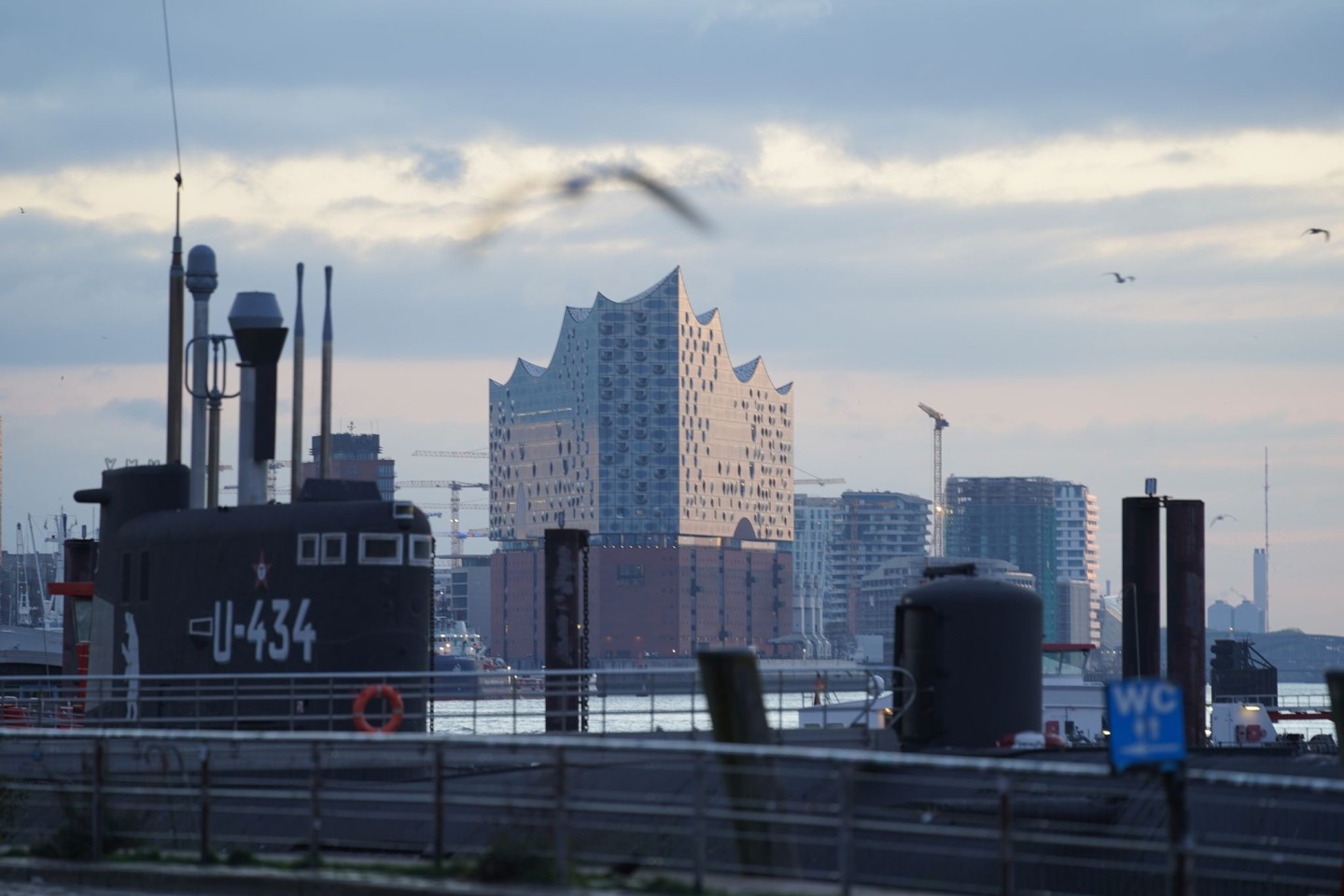 Die Elbphilharmonie ist im Morgengrauen vom Fischmarkt aus im Hamburger Hafen zu sehen.