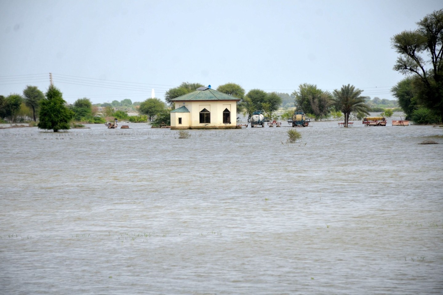 Ein überschwemmtes Gebiet in der südpakistanischen Provinz Sindh.