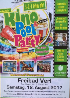Pool-Party und Sommerkino unterm Sprungturm am 12. August im Freibad