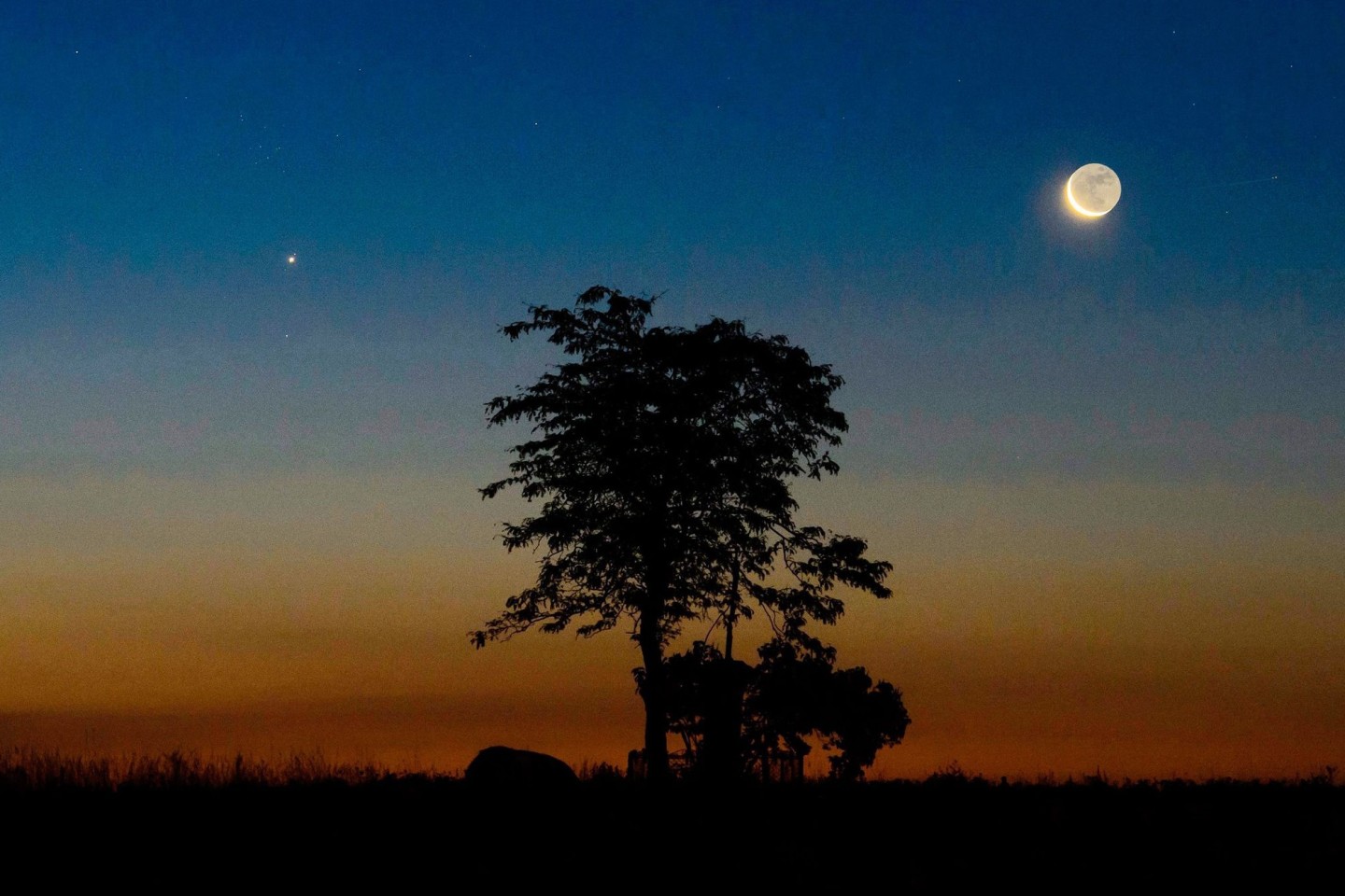 Jupiter und Mond (r) sind am frühen Morgen am Himmel zu sehen (Archivbild).